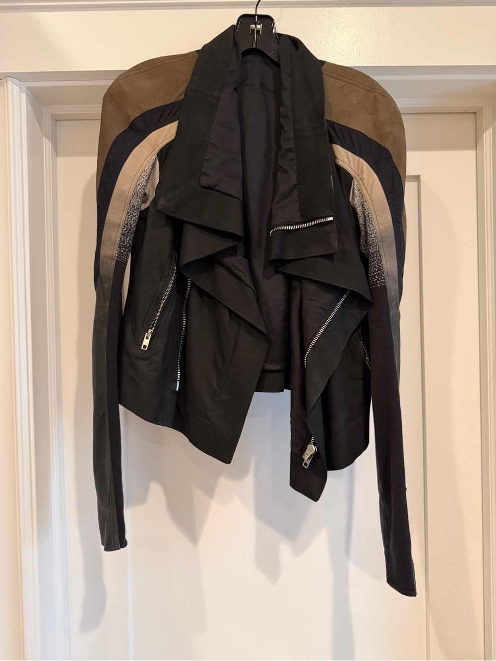 RARE Rick Owens Eliel Multi-Panel Leather Jacket in Black, Brown & Cream